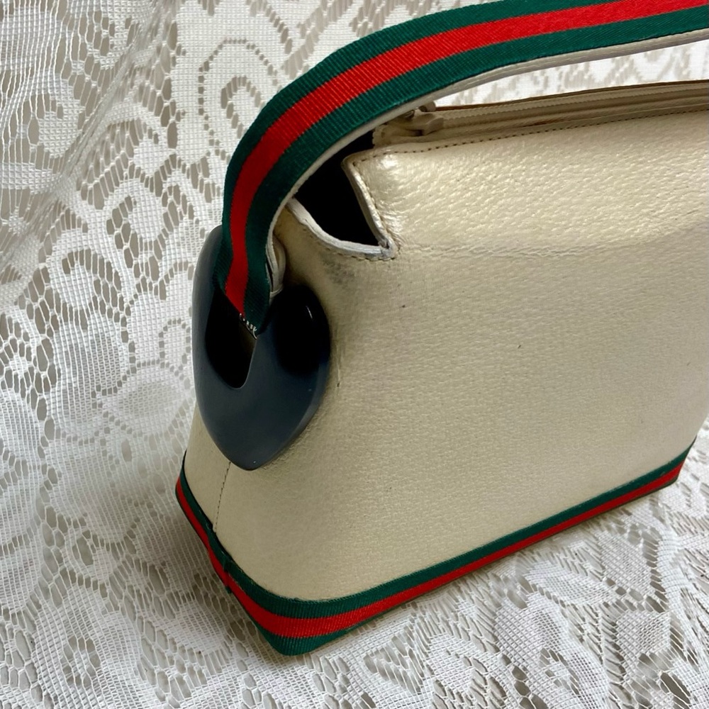 Vintage, Gucci, Small Cream Leather w/ Sherry Line Strap Handbag 9in x 6in x 3in - Picture 7 of 11